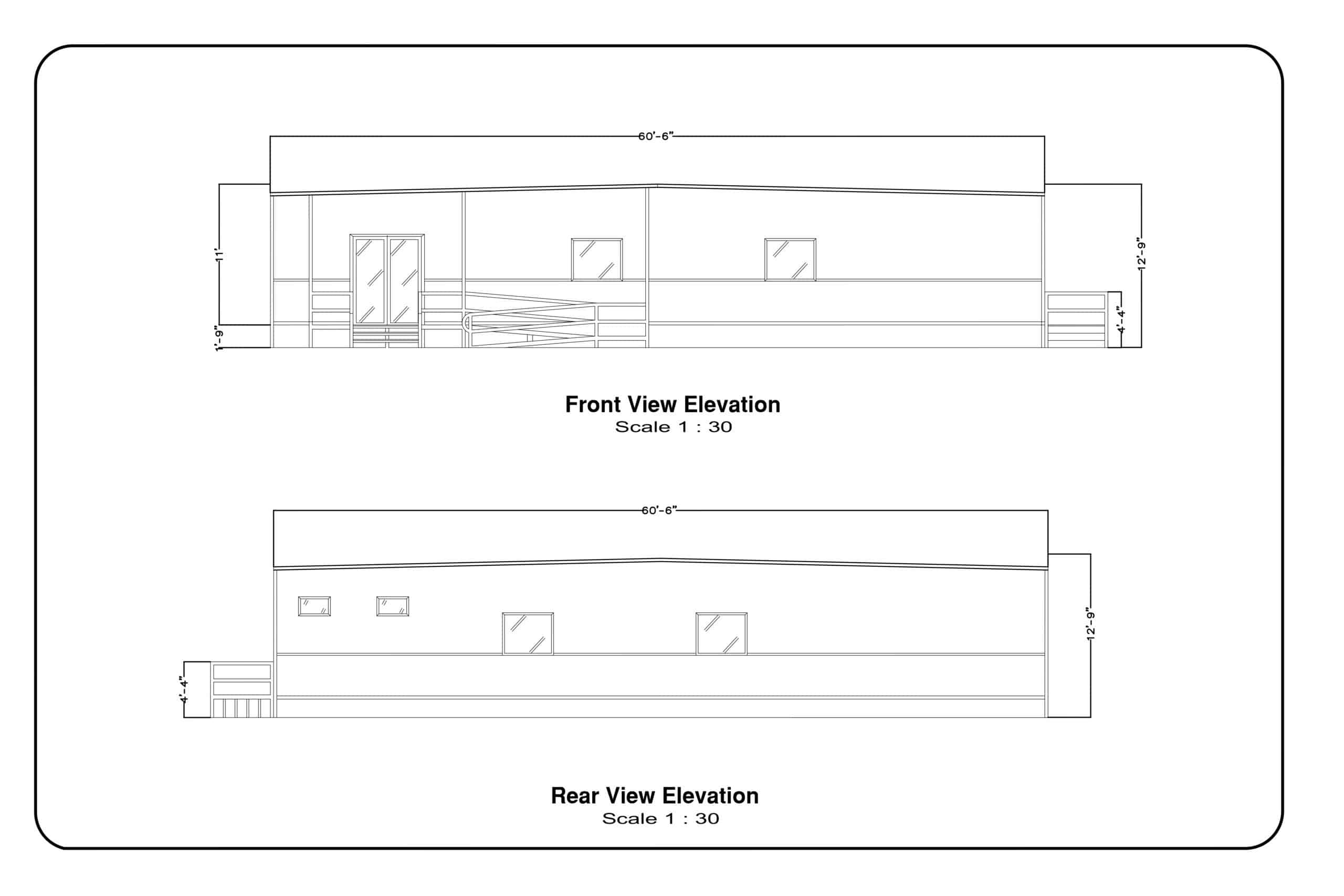 24x60 Modular Office Building Elevation (front and rear)