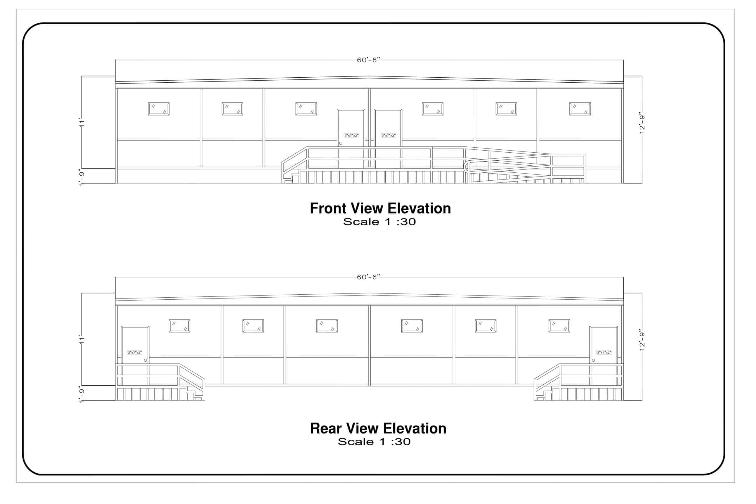 36x60 Modular Classroom Elevation (front and rear)